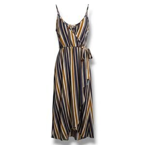 Gilli Striped Wrap Midi Dress with Adjustable Straps – Size Small